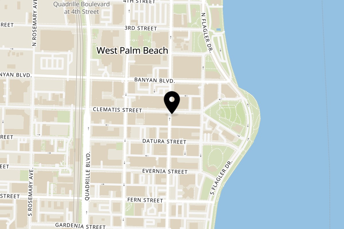 Map showing the location of Waxin's West Palm Beach on 230 Clematis St in West Palm Beach
